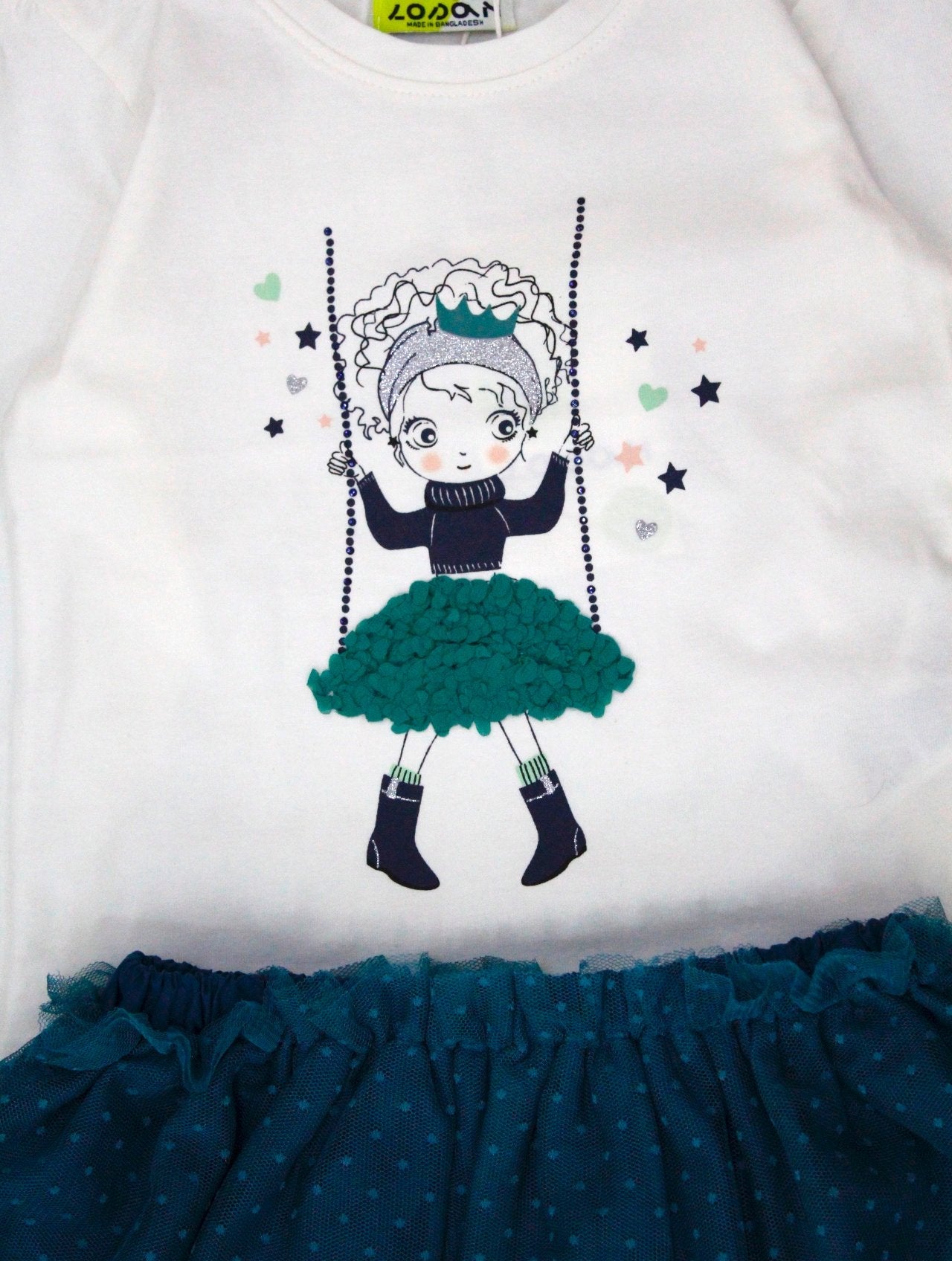 set camiseta con falda de tul color verde