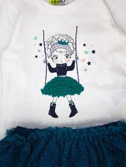 set camiseta con falda de tul color verde