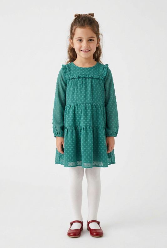 vestido plumeti, manga larga color verde agua