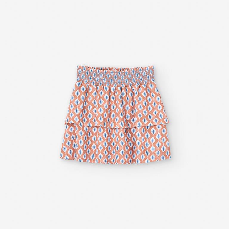 Set blusa blanca falda olanes naranja