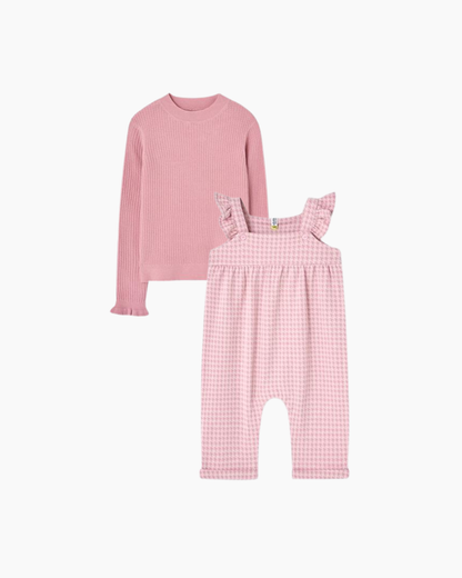 Overall light pink con jersey tejiido para bebe