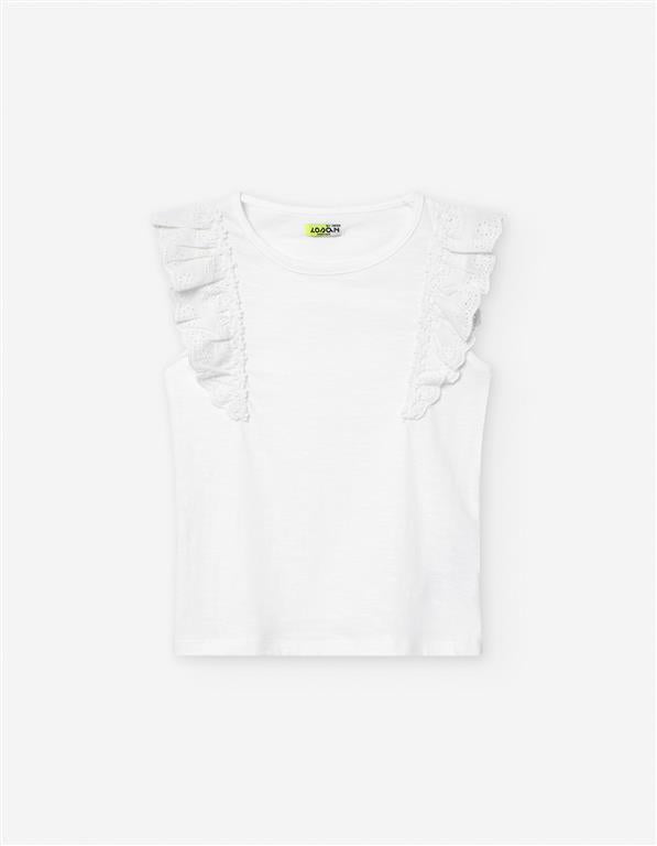 Set blusa blanca y falda de flores azules