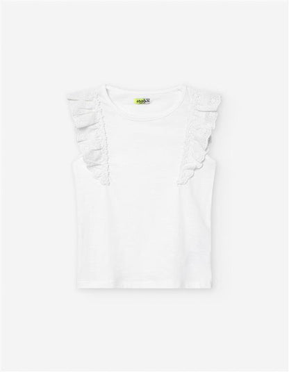 Set blusa blanca y falda de flores azules