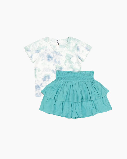 set 2 piezas falda olanes verde y blusa tie dye