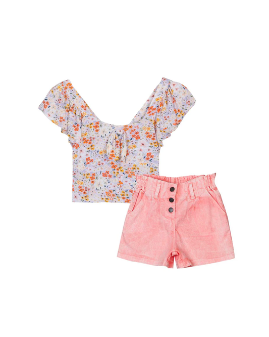 Set blusa flores con short tiro alto