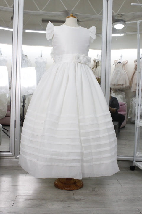Vestido de primera comunión color perla manga ruffle
