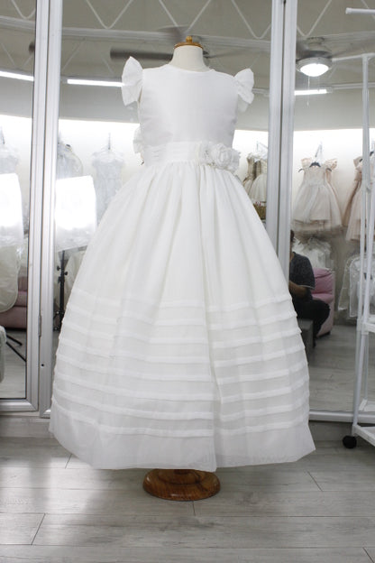 Vestido de primera comunión color perla manga ruffle