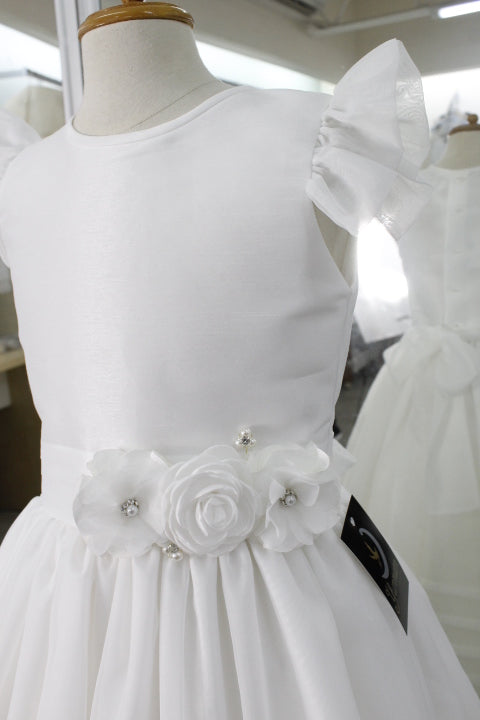 Vestido de primera comunión color perla manga ruffle