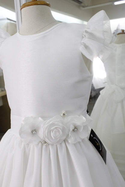 Vestido de primera comunión color perla manga ruffle