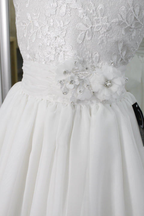 Vestido primera comunión color perla talle brocado