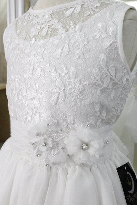 Vestido primera comunión color perla talle brocado