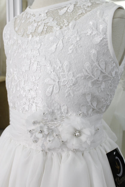 Vestido primera comunión color perla talle brocado