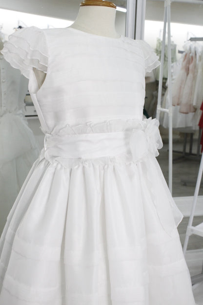 Vestido primera comunión color perla cinto ruffle