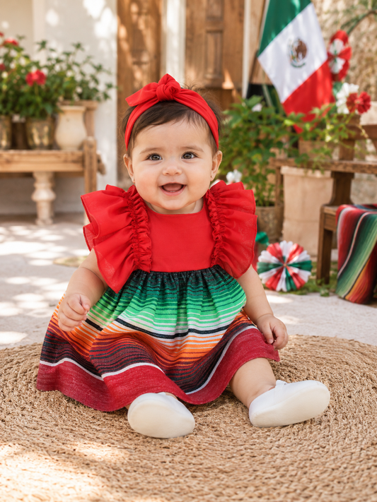 VESTIDO ADELITA TIPICO PATRIO SALTILLO PETO ROJO MEXICANO