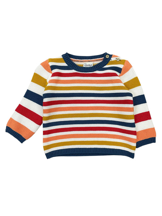 Suéter tejido a rayas multicolor cuello redondo para bebe