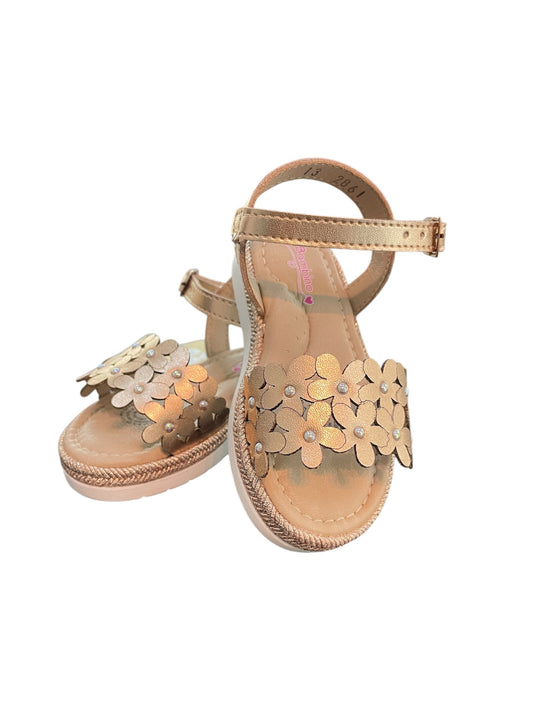 Huarache oro rosa flores caladas
