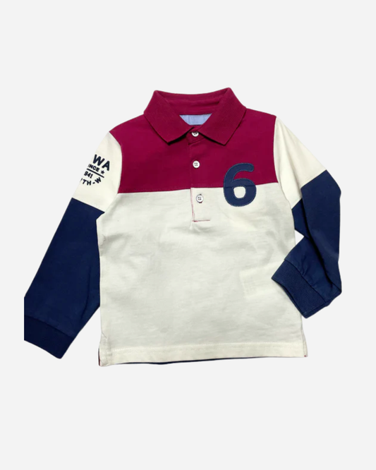 polo franjas vino marino y blanco
