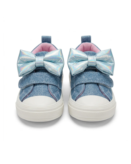 teni denim doble velcro con moño metalico
