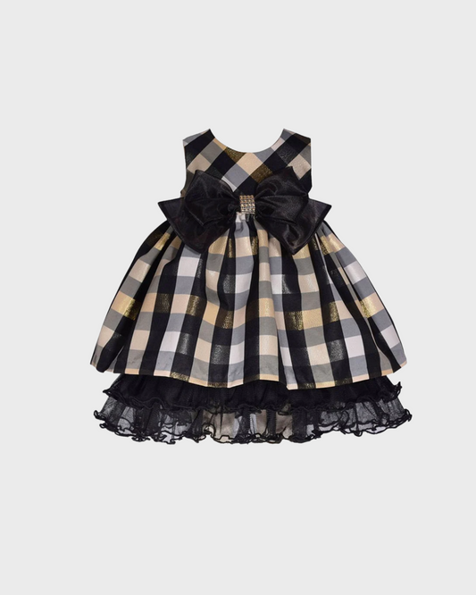 vestido organza negro con dorado