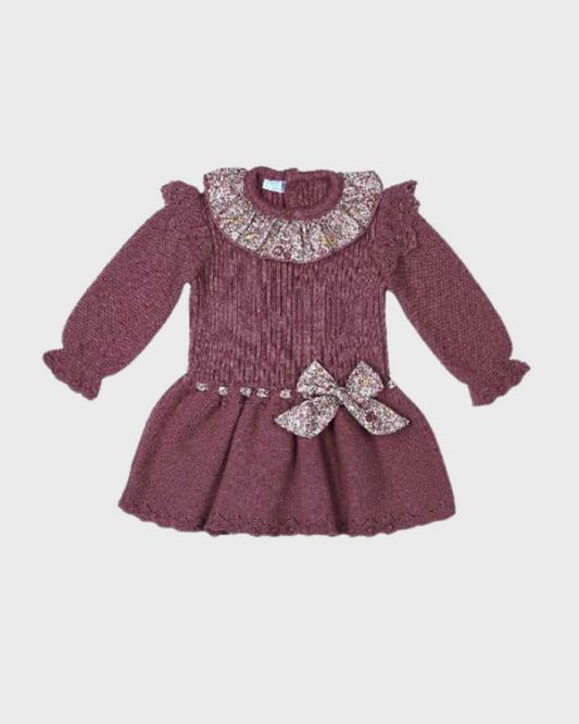 vestido tejido vintage, cuello olan de tela