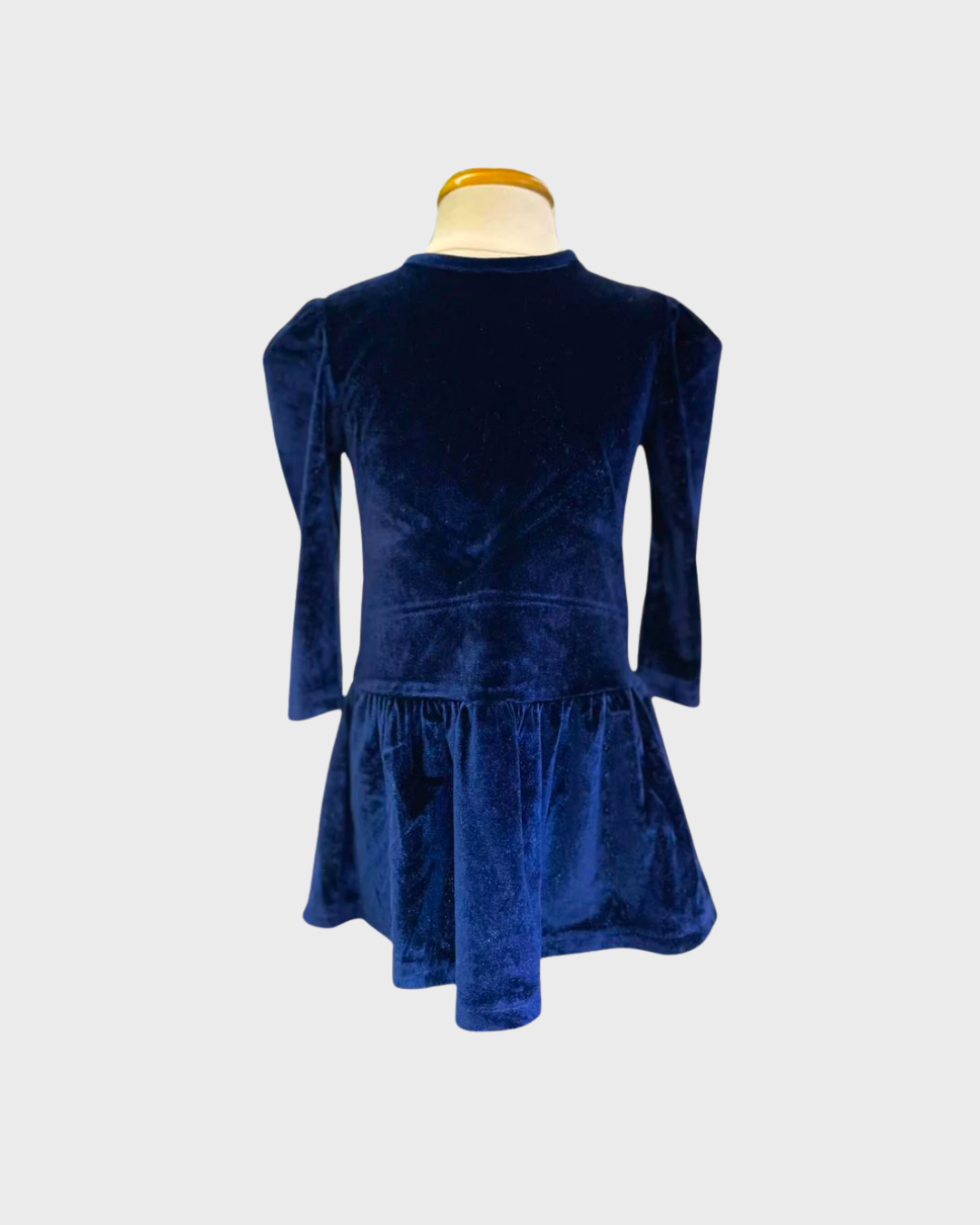 vestido manga larga, terciopelo. color azul navy