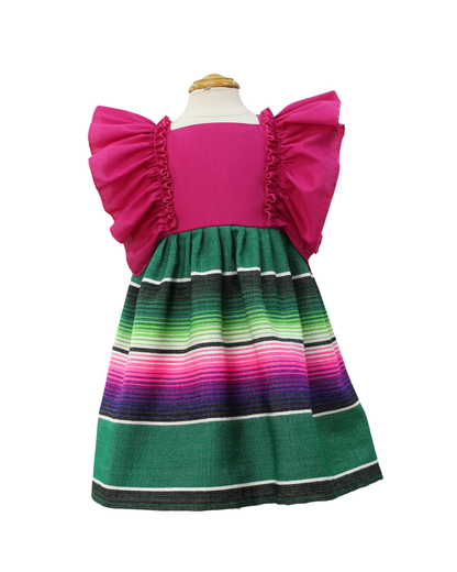 VESTIDO ADELITA TIPICO PATRIO SALTILLO PETO ROSA MEXICANO
