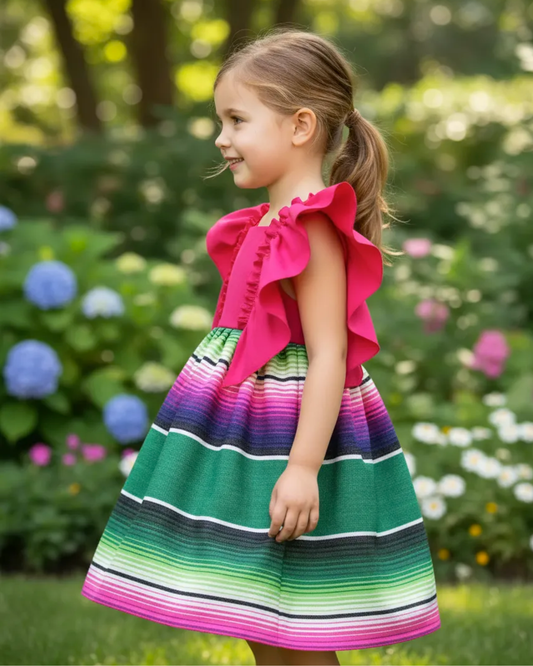 VESTIDO ADELITA TIPICO PATRIO SALTILLO PETO ROSA MEXICANO