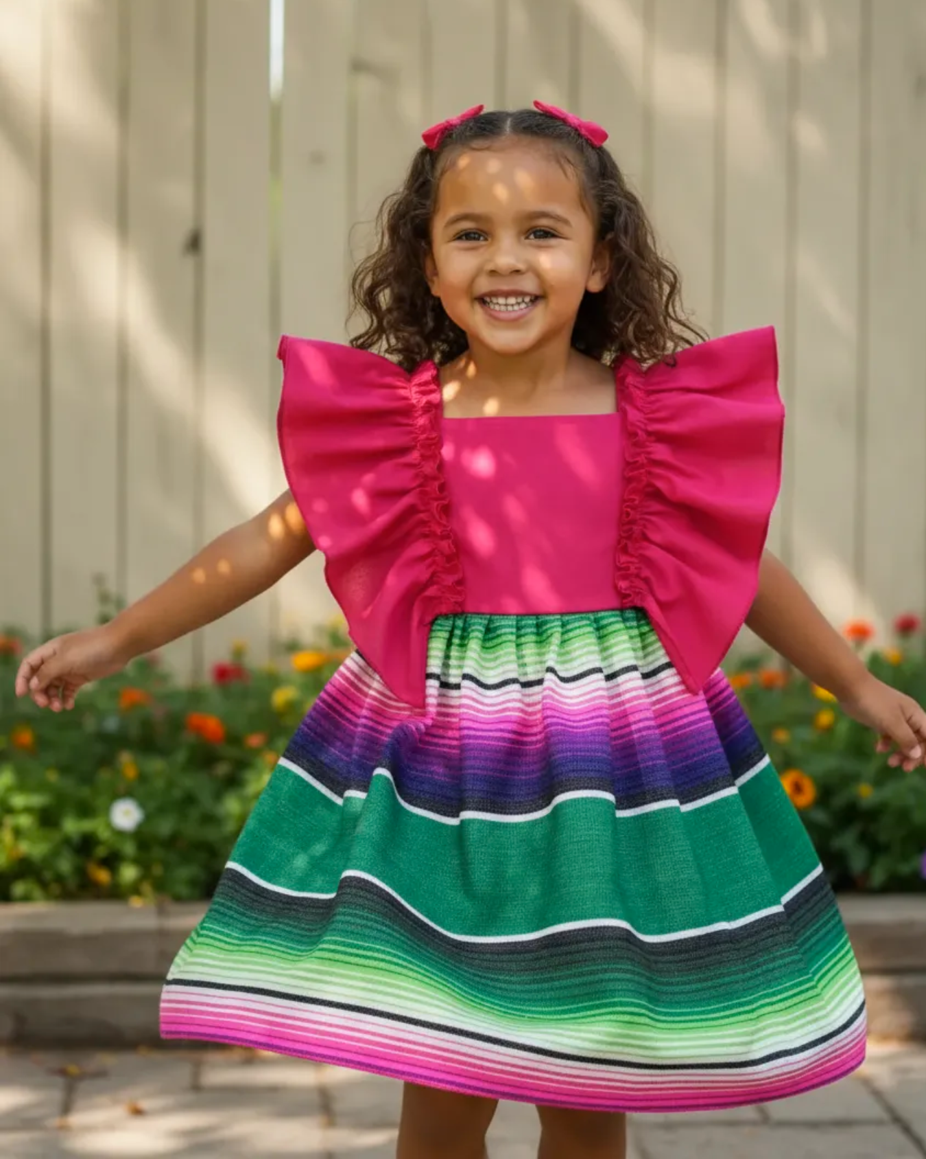 VESTIDO ADELITA TIPICO PATRIO SALTILLO PETO ROSA MEXICANO