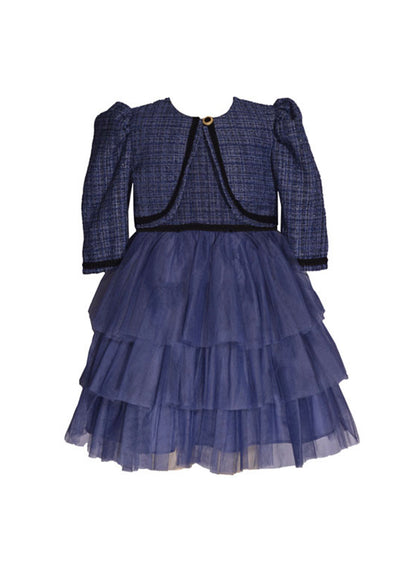 Vestido color azul falda tul con torera