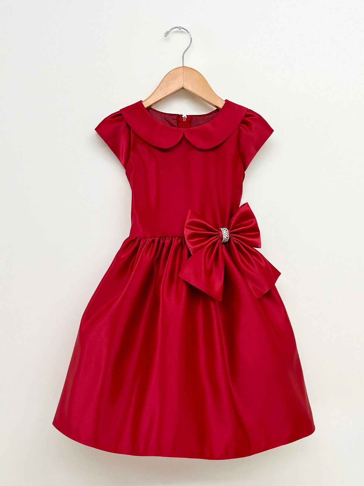 Vestido rojo saten moño cintura