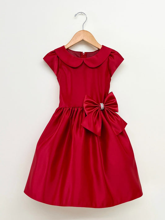 Vestido rojo saten moño cintura