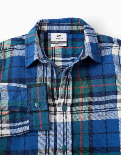camisa de franela a cuadros azul, azul y verde