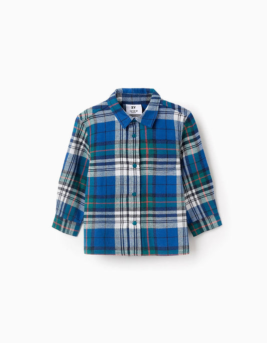 camisa de franela a cuadros azul, azul y verde
