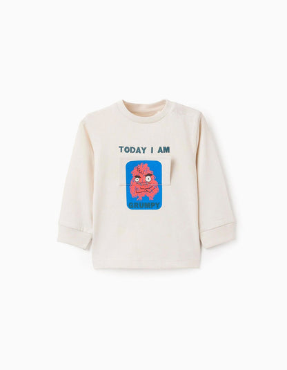 camiseta manga larga color crudo con bolsa interactiva
