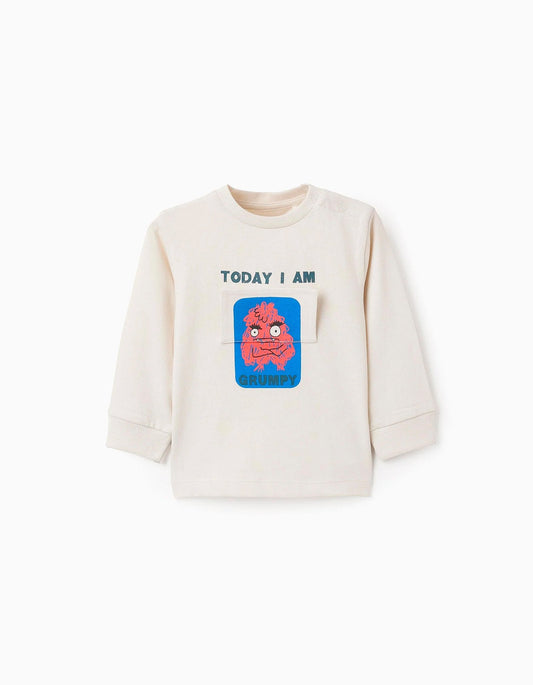 camiseta manga larga color crudo con bolsa interactiva