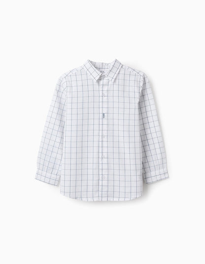 camisa blanca cuadros grises