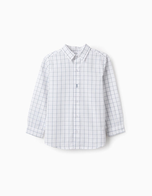 camisa blanca cuadros grises