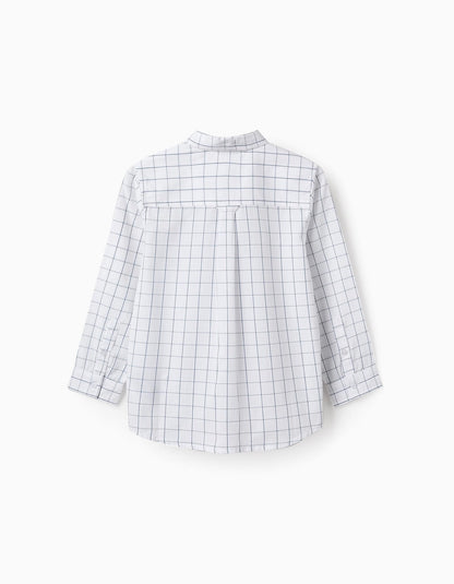 camisa blanca cuadros grises