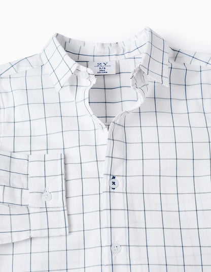 camisa blanca cuadros grises