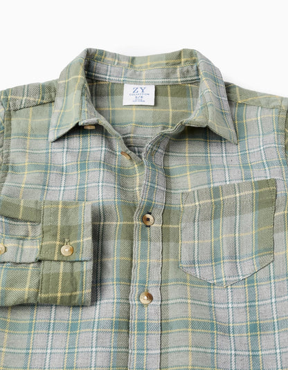camisa franela a cuadros verde/gris