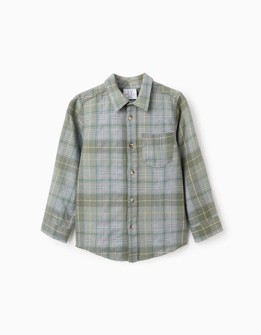 camisa franela a cuadros verde/gris