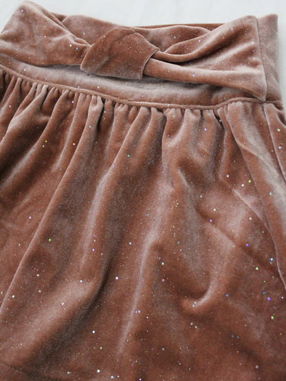 set blusa y falda de terciopelo rosa con destellos plata tornasol