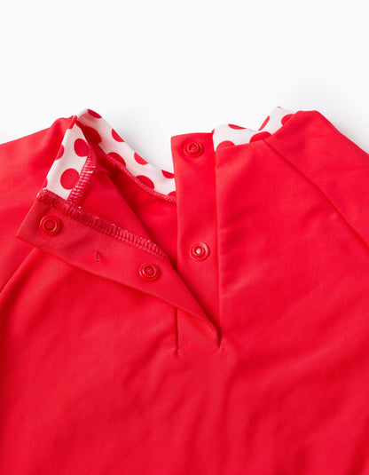 Camiseta + Braguita de Baño UPF80 para Bebé Niña 'Lunares', Rojo