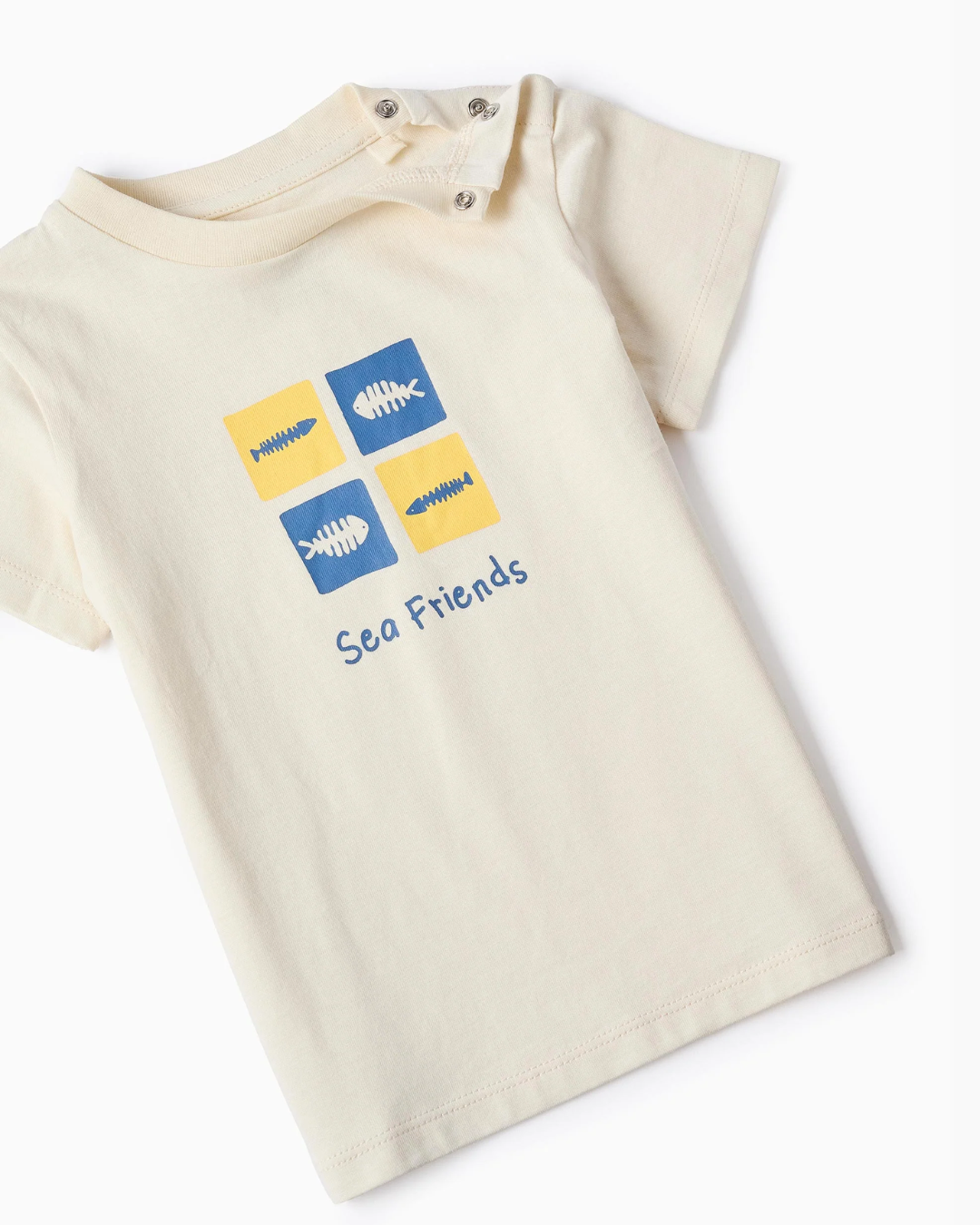 Conjunto Camisa + Camiseta + Bermuda para Bebé Niño 'Sardinhas', Azul/Beige