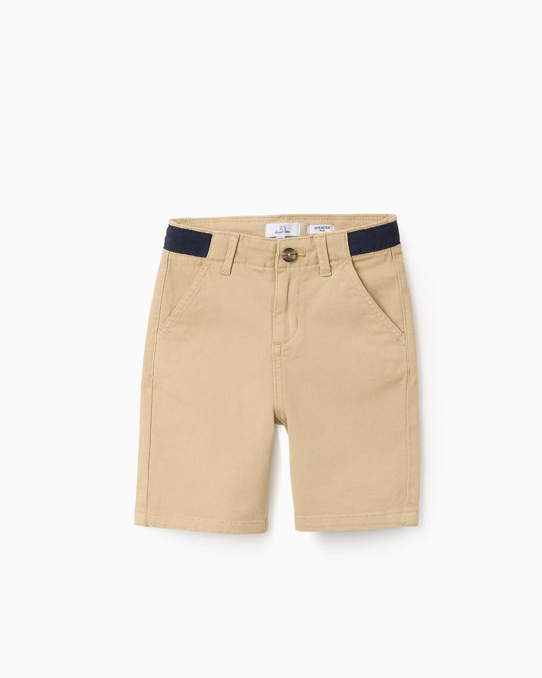 Pantalón Corto de Sarga con Cintura en Contraste para Niño 'Midi', Beige