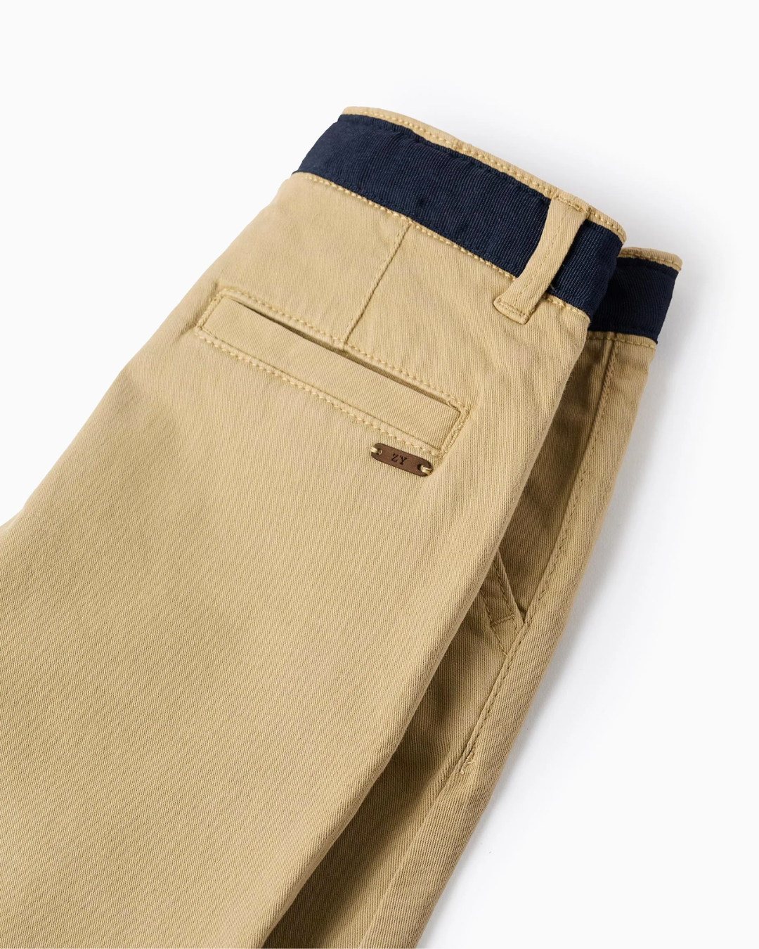 Pantalón Corto de Sarga con Cintura en Contraste para Niño 'Midi', Beige