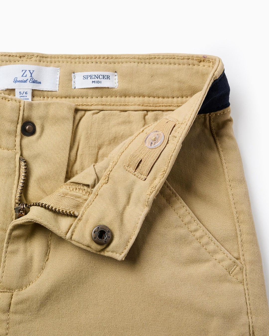 Pantalón Corto de Sarga con Cintura en Contraste para Niño 'Midi', Beige