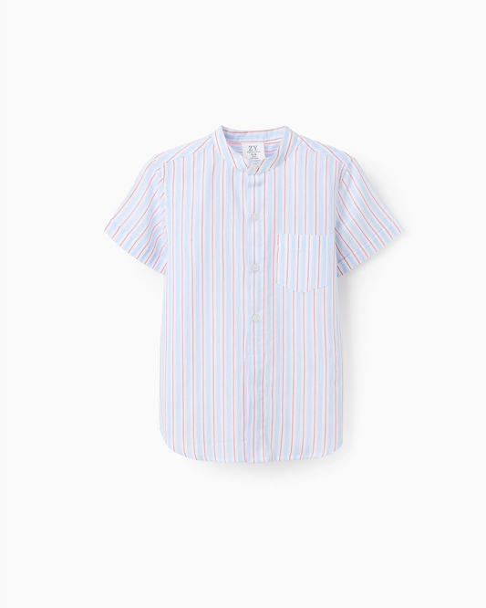 Camisa de Algodón a Rayas para Niño, Blanco/Azul/Rojo