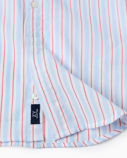 Camisa de Algodón a Rayas para Niño, Blanco/Azul/Rojo