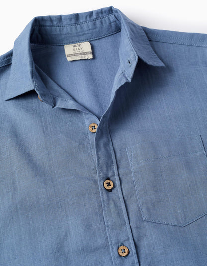 Conjunto camisa azul short rayas con jareta